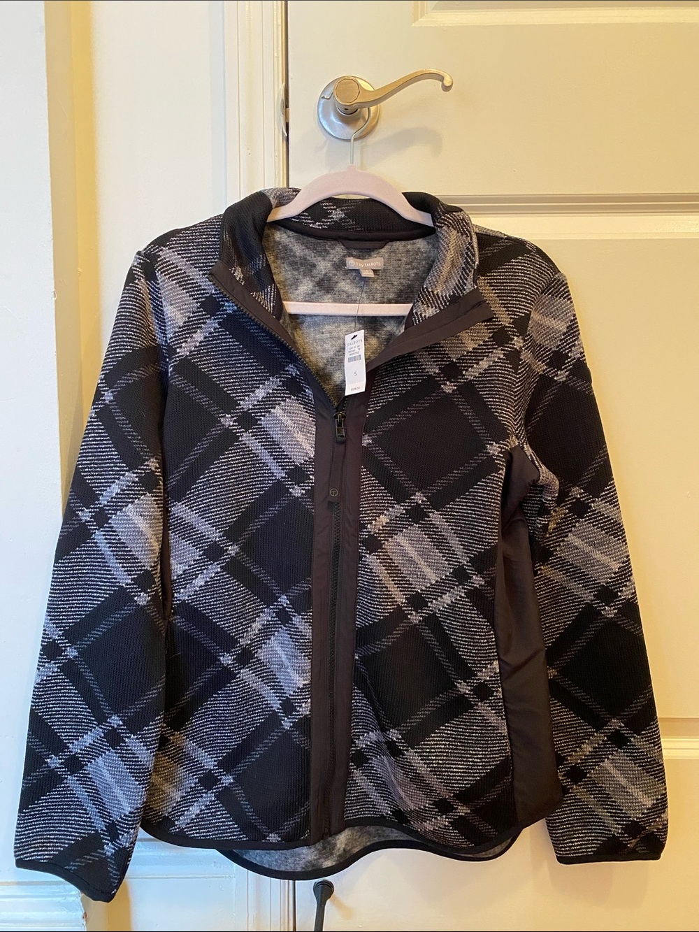 T by Talbots Black & Gray Plaid Zip-Up Jacket
